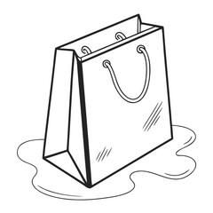 Hand drawn sketch of a shopping bag sitting in a puddle