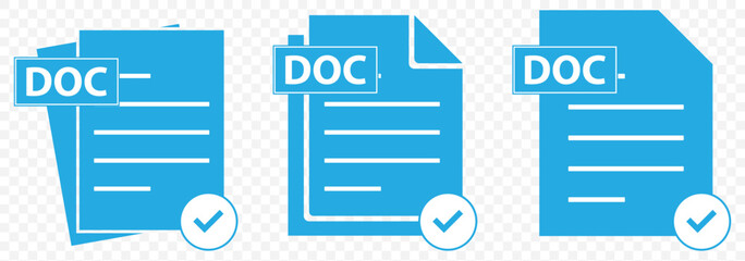 Correct Documents icon thin flat simple illustration symbol in Blue Color on Transparent Background. EPS 10.