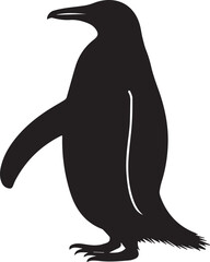 A black standing penguin with flippers and a short beak