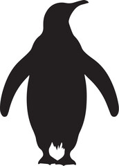 A black standing penguin with flippers and a short beak
