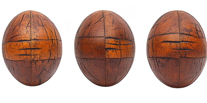 Vintage Leather Balls in a Row on White Background