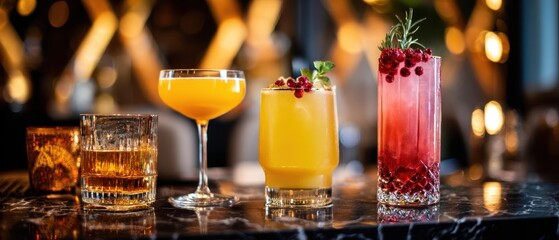 The Colorful Cocktails on Marble Bar with Stylish Ambiance