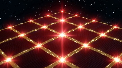 Fototapeta premium Glowing Red Solar Array Illuminated Against a Dark Starry Backdrop Creating a Vibrant Energy Scene