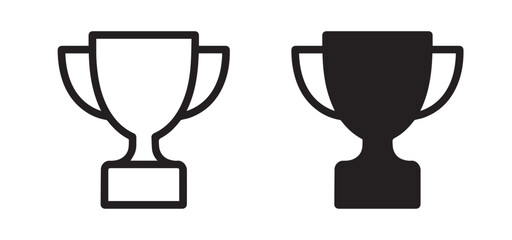 Trophy Cup Icon Set – Outline and Solid Black Winner Award Symbols