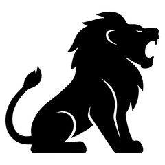 silhouette of a roaring lion sitting black vector illustration