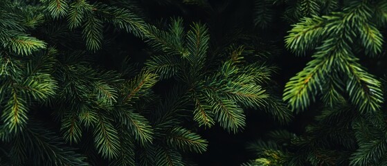 The Rich Texture of Evergreen Pine Branches in a Dark Forest Setting