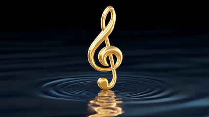 Obraz premium Golden Musical Note Reflected on Smooth Dark Blue Water Creating Serene Ripples