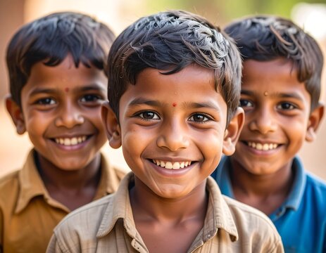 Three joyful children smiling