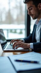 Document Review and Quality Control Process. businessman using laptop, document review and quality control process with digital icons checklist verification, approval, and performanse.