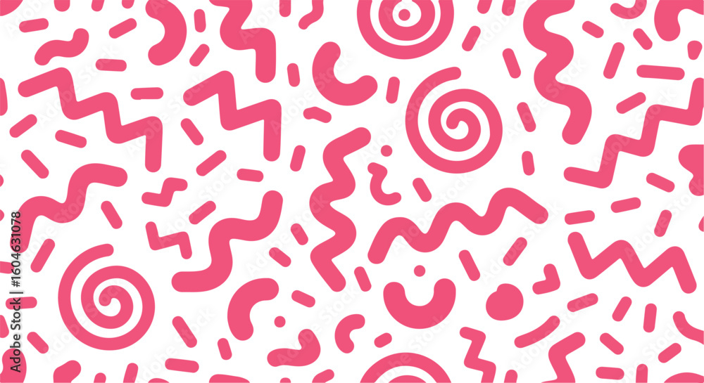 Poster abstract pink swirls and zigzags pattern isolated on transparent background