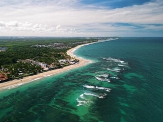 Aerial view of paradisiacal blue beach in Brazil – Porto de Galinhas, Pernambuco