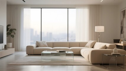 Modern Living Room with Large Windows and City View