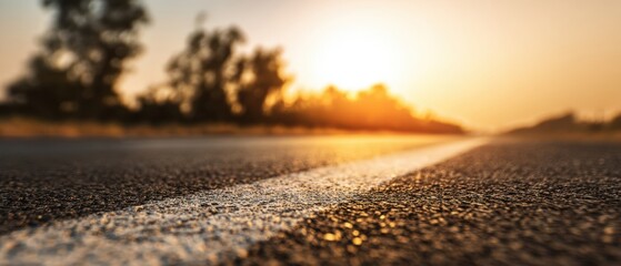 The road unwinds under a stunning sunset with a tranquil atmosphere.