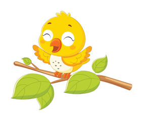 Adorable Little Yellow Songbird Chirping Happily in a Cute Nature Illustration
