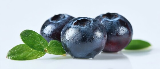 The vibrant blueberries with fresh leaves glistening in soft light.