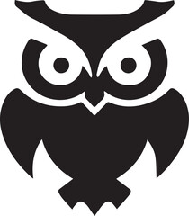 Black owl with large eyes sitting upright