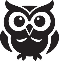Black owl with large eyes sitting upright