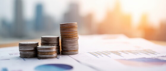 The stacked coins signify growth and investment in financial markets.