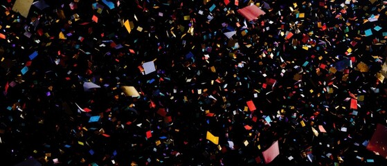 The Vibrant Explosion of Colorful Confetti Against a Dark Background