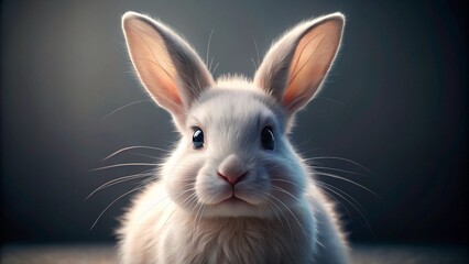 A fluffy white bunny on a dark background, isolated and cute