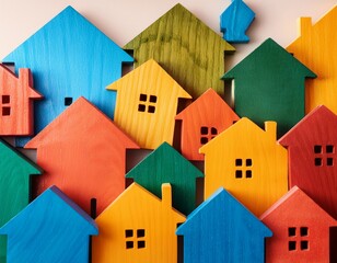 background image in the form of colorful plywood houses