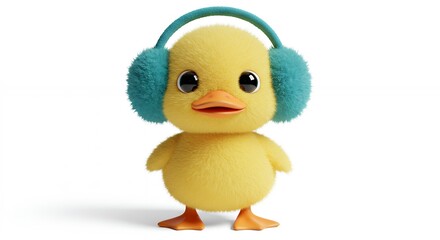 Cartoon duckling with earmuffs illustration