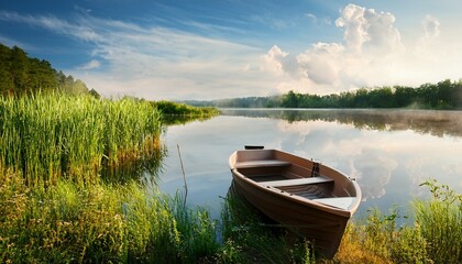 Fototapeta premium boat at coast of the summer lake