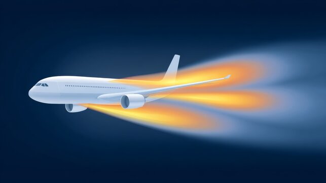 Illustration of Aircraft with Airflow and Vapor Trails Demonstrating Bernoulli's Principle in Motion