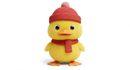 Cute yellow chick in winter outfit