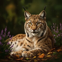 Obraz premium Majestic Lynx in Autumn Forest: Wildlife Painting