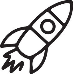 Black outline rocket ship with fire exhaust spaceship