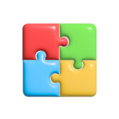 3D Puzzle Pieces Connected Together on White Background
