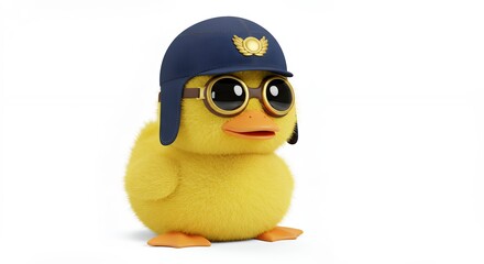 Cute yellow duckling with aviator helmet and sunglasses