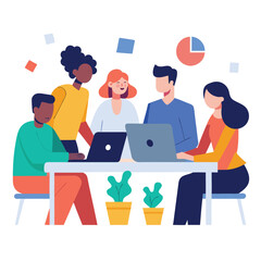 Fototapeta premium Modern office team collaboration isolated on white background