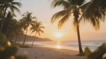 Fototapeta premium Sunset at a Tropical Beach with Palm Trees