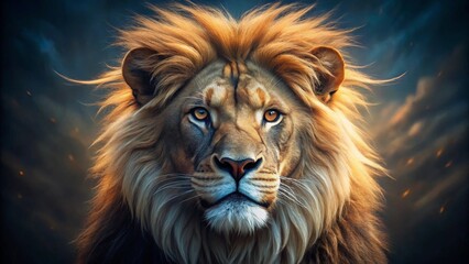 Regal portrait of a majestic lion with a powerful mane, embodying the wild spirit of nature's king