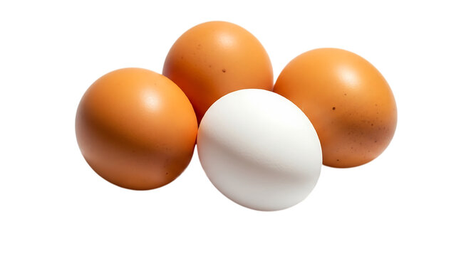 3d illustration of three brown eggs and one white egg on a transparent background