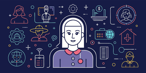 A collection of icons representing various types of people, showcasing diversity in appearance and roles..eps