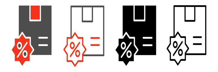 Icon of a roll of note paper, invoice, bill and document that gets a percentage discount, promo and voucher, or special offer