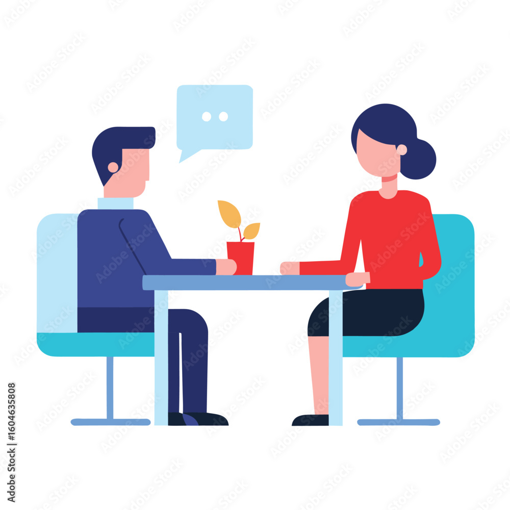 Poster recruiter and candidate in job interview session isolated on white background