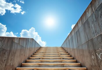 Elegant granite stairway ascending towards a bright sky,  nature,  rock