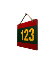 Isolate Transparent, Colorful Hanging Sign with Number 123 on a Red and Green Background, PNG Die-Cut For Advertising