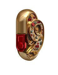 Isolate Transparent, Futuristic Golden Number Nine Design with Colorful Buttons and Lights, PNG Die-Cut For Advertising