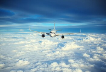 Obraz premium Airplane nosediving, clouds below, stormy sky, design, damage