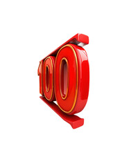 Isolate Transparent, Bright Red 100 Number One Hundred Concept Art for Achievement, PNG Die-Cut For Advertising