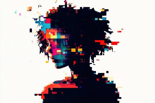 Person silhouette pixelated abstract.