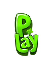 Isolate Transparent, Green Play Text with Leaf Element Perfect for Fun and Games Themes, PNG Die-Cut For Advertising