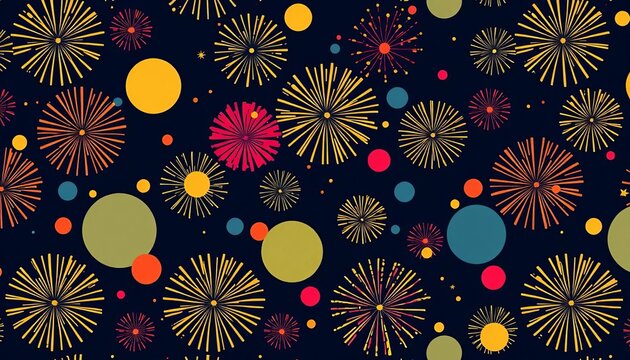 Whimsical, abstract firework bursts in varying sizes and shades, forming a seamless repeat pattern,  playful,  background