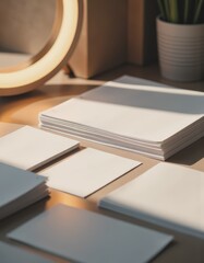 Blank social cohesion campaign materials arranged on a wooden surface