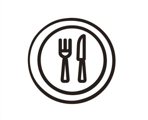 Plate, Fork, and Knife Line Icon &ndash; Restaurant or Food Service Symbol

